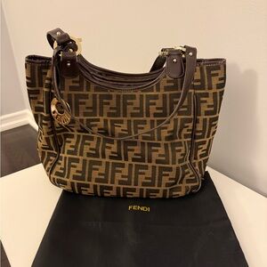 Vintage Fendi Chef Zucca Canvas Shoulder Bag with Iconic double FF hologram
